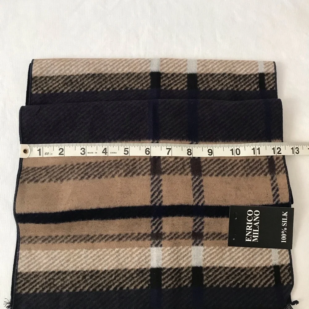 Enrico Milano 100% Silk Plaid Scarf NWT
